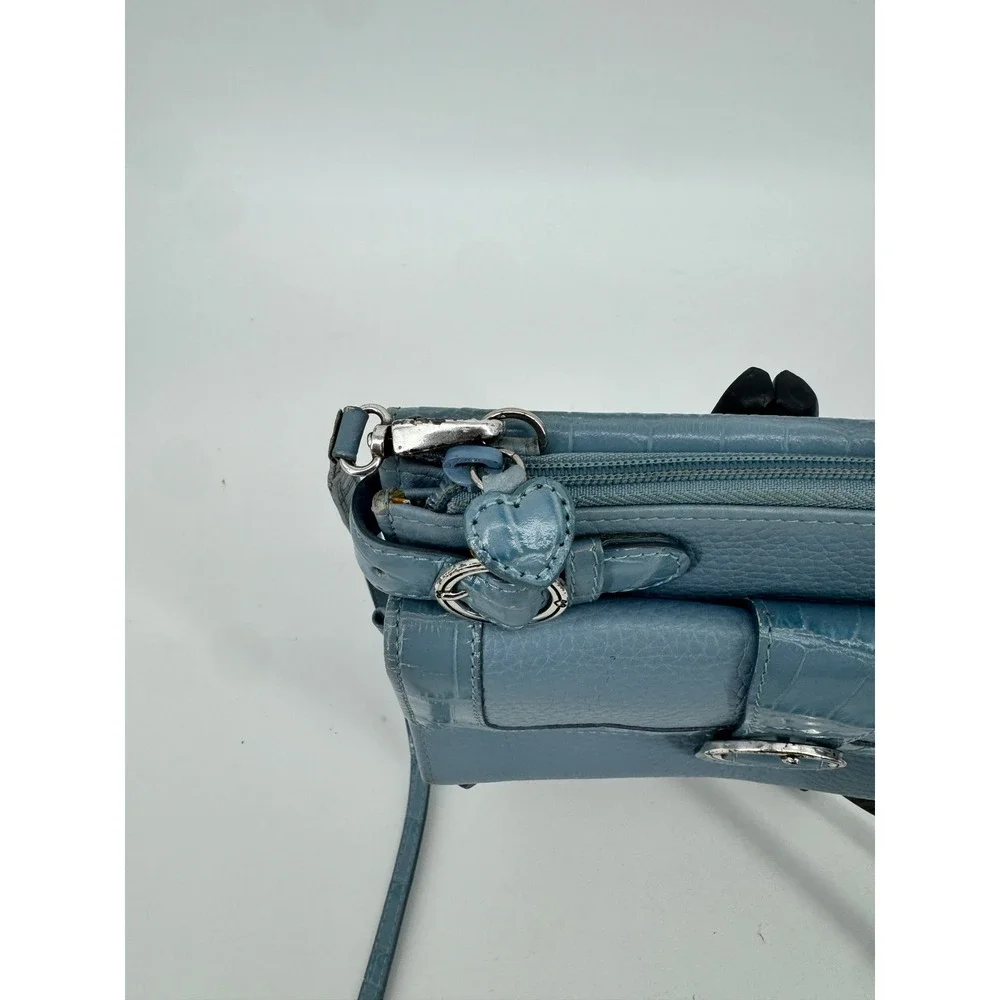 Brighton Crossbody Bag Women Small Blue Leather Croc Embossed Heart‎ Charm Purse